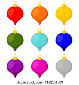 Colorful cartoon christmas tree decoration set. Holiday themed vector illustration for icon, sticker, patch, label, sign, badge, certificate or gift card