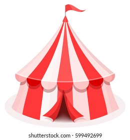 Colorful cartoon circus tent illustration. Flat vector icon