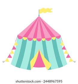 colorful cartoon circus tent isolated, flat vector illustration