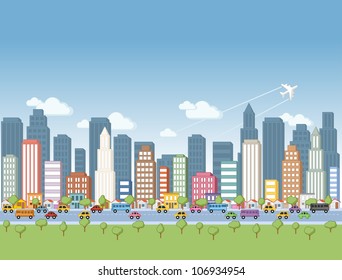 Colorful cartoon city landscape