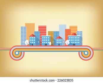 Colorful cartoon cityscape in modern flat design. eps10 vector illustration