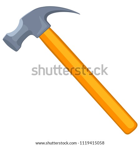 Colorful cartoon claw hammer. Handyman tool for home repair. Construction themed vector illustration for icon, logo, sticker, patch, label, sign, badge, certificate or flayer decoration Foto d'archivio © 