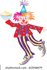 A Colorful Cartoon Clown Throwing A Custard Pie