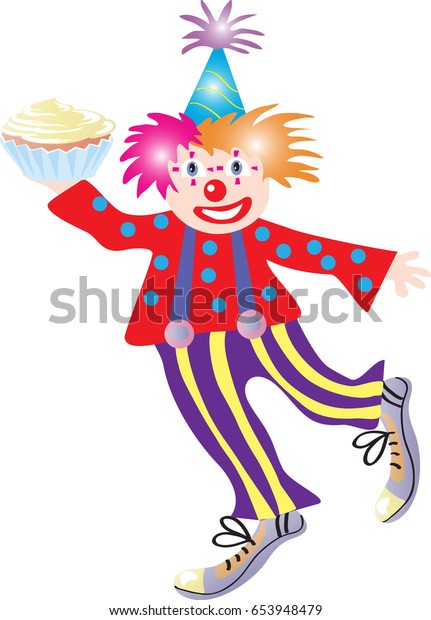 A colorful cartoon clown throwing a custard pie
