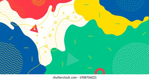 Colorful cartoon color splash background childish playground vector abstract geometric kid design Abstract pattern background, vector color paint splash shape art design. Memphis pattern background