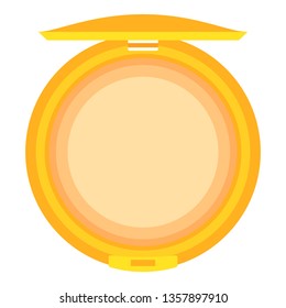 Colorful cartoon compact face powder top view. St Valentine gift for woman. Beauty themed vector illustration for stamp, label, certificate, badge, brochure card, coupon or banner decoration