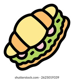 Colorful cartoon croissant sandwich with fresh ingredients