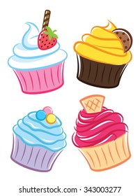 colorful cartoon cupcake isolated on white background