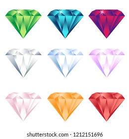 Colorful Cartoon Diamonds Icons Realistic Vector Stock Vector (Royalty ...