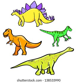 Colorful cartoon dinosaurs collection on white, vector