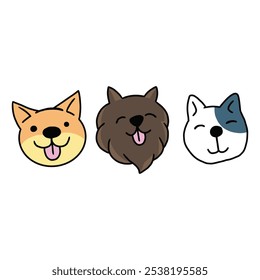 Colorful Cartoon Dog Heads Trio in Unique Pastel Colors with Rounded Features on White Background – Ideal for Fun, Kid-Friendly Designs