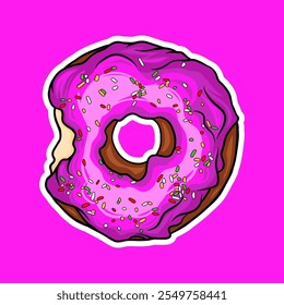 Colorful Cartoon Donut with Pink Frosting and Sprinkles