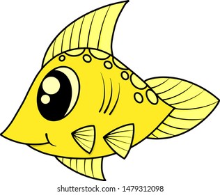 Colorful cartoon doodle fish vector with big eyes