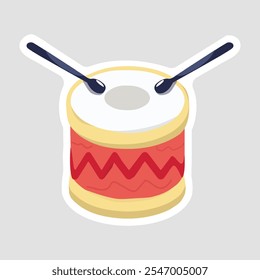 Colorful Cartoon Drum with Drumsticks - Musical Instrument Illustration