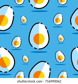 Colorful Cartoon Eggs on Blue Seamless Patterns Background, Vector illustration wallpaper or other uses design.
