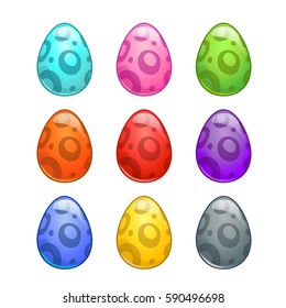 Colorful cartoon eggs set. Vector icons, isolated on white background.