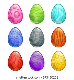 Colorful cartoon eggs set. Vector icons, isolated on white background.