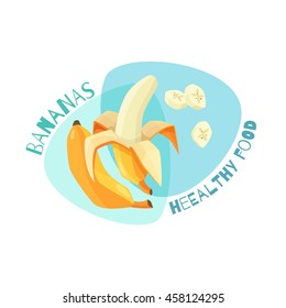 Colorful cartoon emblem with bananas. Every day products. Vector illustration