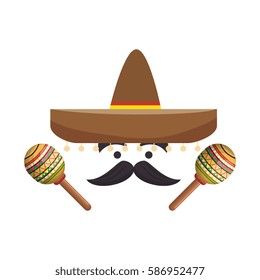 colorful cartoon face with maraca and mexican hat