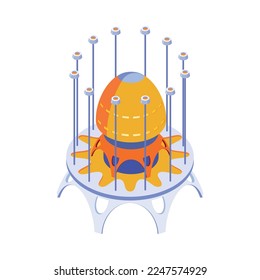 Colorful cartoon fantasy alien spaceship for child game 3d isometric vector illustration
