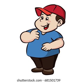 Colorful Cartoon Fat boy with smiling on white background - Vector clipart illustration
