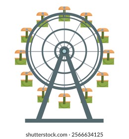 Colorful cartoon ferris wheel illustration in a flat design style, perfect for amusement park, carnival, or fairthemed graphic projects