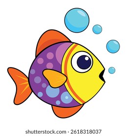 Colorful cartoon fish illustration with bubbles cute sea life art for kids t-shirt design