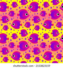 Colorful cartoon fish on bright background seamless pattern. Vector illustration.