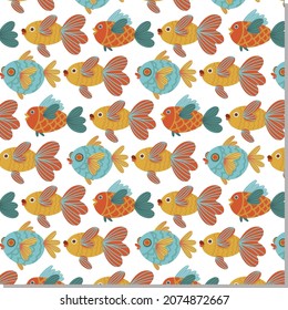 Colorful cartoon fish pattern. Cartoon vector illustration. Textile print. Funny vector illustration.