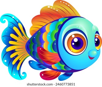 Colorful Cartoon Fish with Rainbow Scales