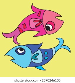 Colorful Cartoon Fish Vector Illustration – Perfect for Children's Projects, Marine Life Themes, Underwater Decor, Zodiac Sign Pisces Designs, and Creative Graphic Design Assets