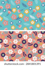 Colorful cartoon flower leaf vector printing background