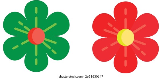 Colorful Cartoon Flowers – Red and Green Petals