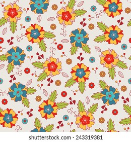 colorful cartoon flowers seamless pattern