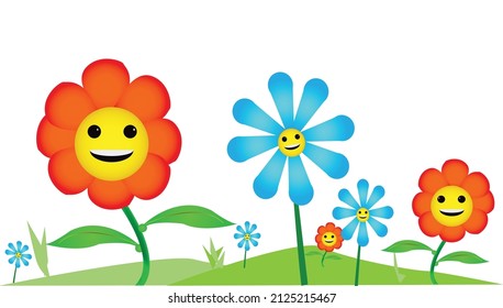 colorful cartoon flowers smiling vector.
