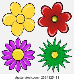 Colorful Cartoon Flowers vector illustration
