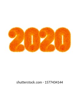 Colorful cartoon fluffy and furry numbers 2020. Fur number and element. Vector isolated on white background. Funny fur element for game design. - Vector, EPS10