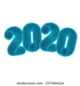 Colorful cartoon fluffy and furry numbers 2020. Fur number and element. Vector isolated on white background. Funny fur element for game design. - Vector, EPS10