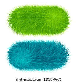 Colorful cartoon fluffy and furry pompons. Fur ball and element.  Vector isolated on white background. Funny fur element for game design.