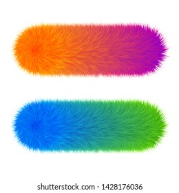 Colorful cartoon fluffy and furry pompons. Fur ball and element.  Vector isolated on white background. Funny fur element for game design.