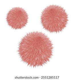 Colorful cartoon fluffy pompoms. Fur balls. Vector isolated on transparent background. Funny fur balls for your design.