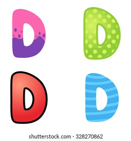 Colorful cartoon font type letter D