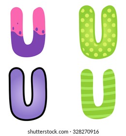 Colorful cartoon font type letter U