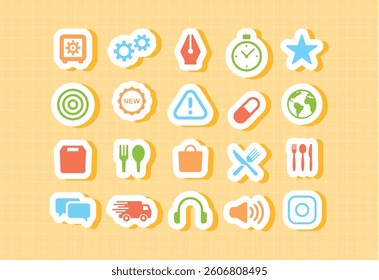 Colorful cartoon food and activity icons for kids school app playful icons for restaurant clock calendar checklist time management food drink pizza tea and educational UI for students teachers and e-l