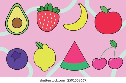 Colorful Cartoon Fruit Collection Illustration