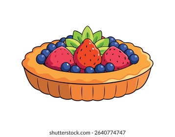 Colorful Cartoon Fruit Tart Illustration - Delicious Dessert Art