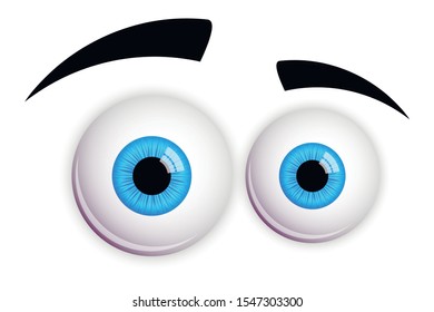 Colorful Cartoon Funny Blue  Eyes. Vector Isolated illustration on white background