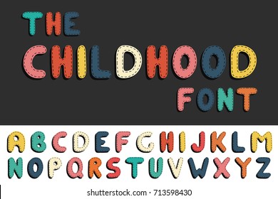 Colorful cartoon funny font. Vector english alphabet. Children latin letters.