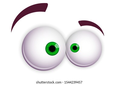 Colorful Cartoon Funny Green Eyes. Vector Isolated illustration on white background