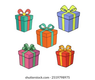 Colorful Cartoon Gift Boxes with Ribbons